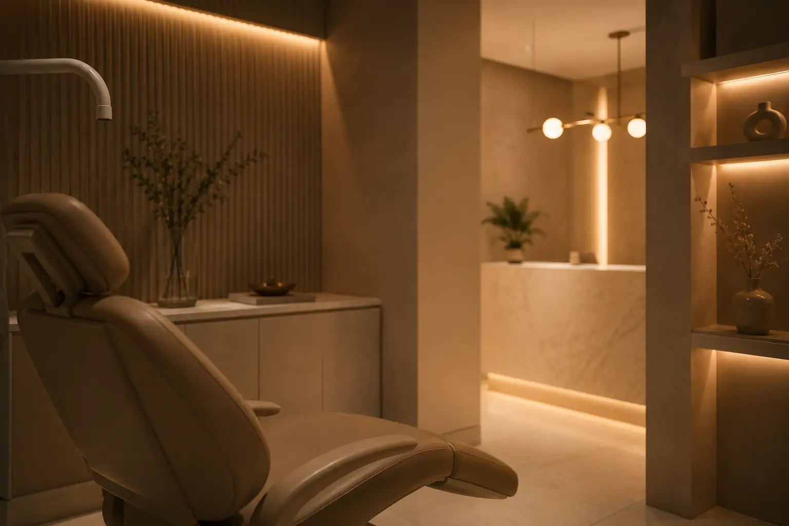Ambiente odontológico premium com arquitetura elegante